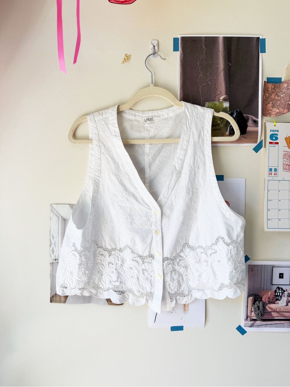 Vintage White Embroidered Button-Front Tank Top